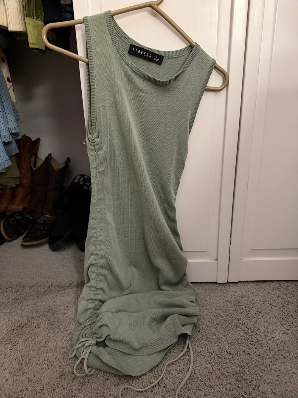 Lioness Sage Green Ruched Tank Midi Dress